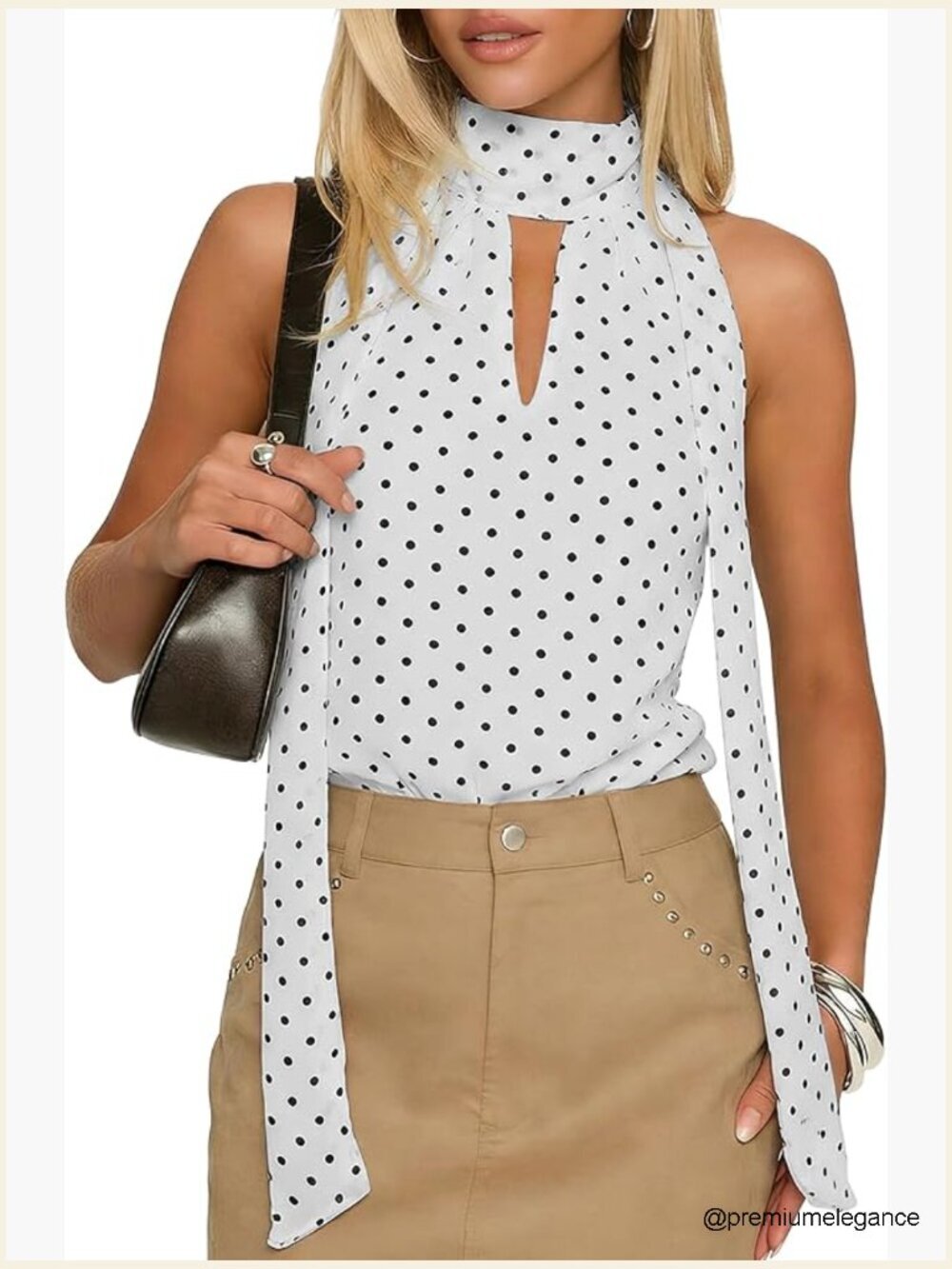 Polka Dot Halter Tank Top with Reversible Scarf Sleeveless Keyhole